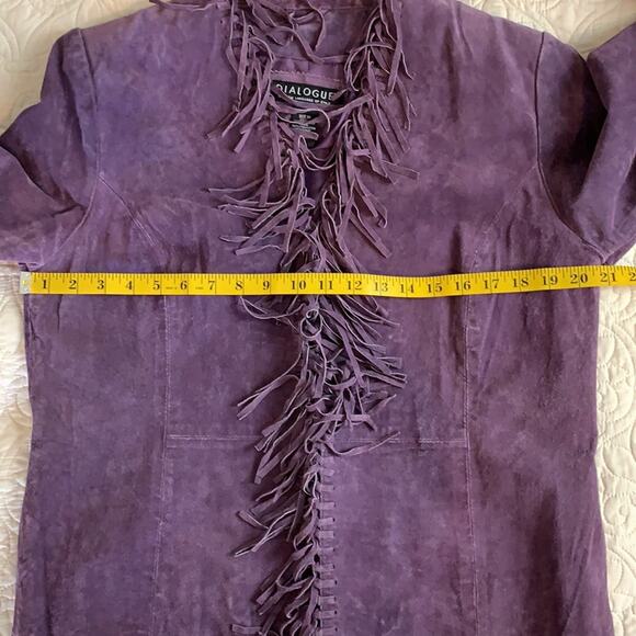 Dialogue purple 100% leather fringed jacket shoulder pads fully lined size M - Picture 7 of 8